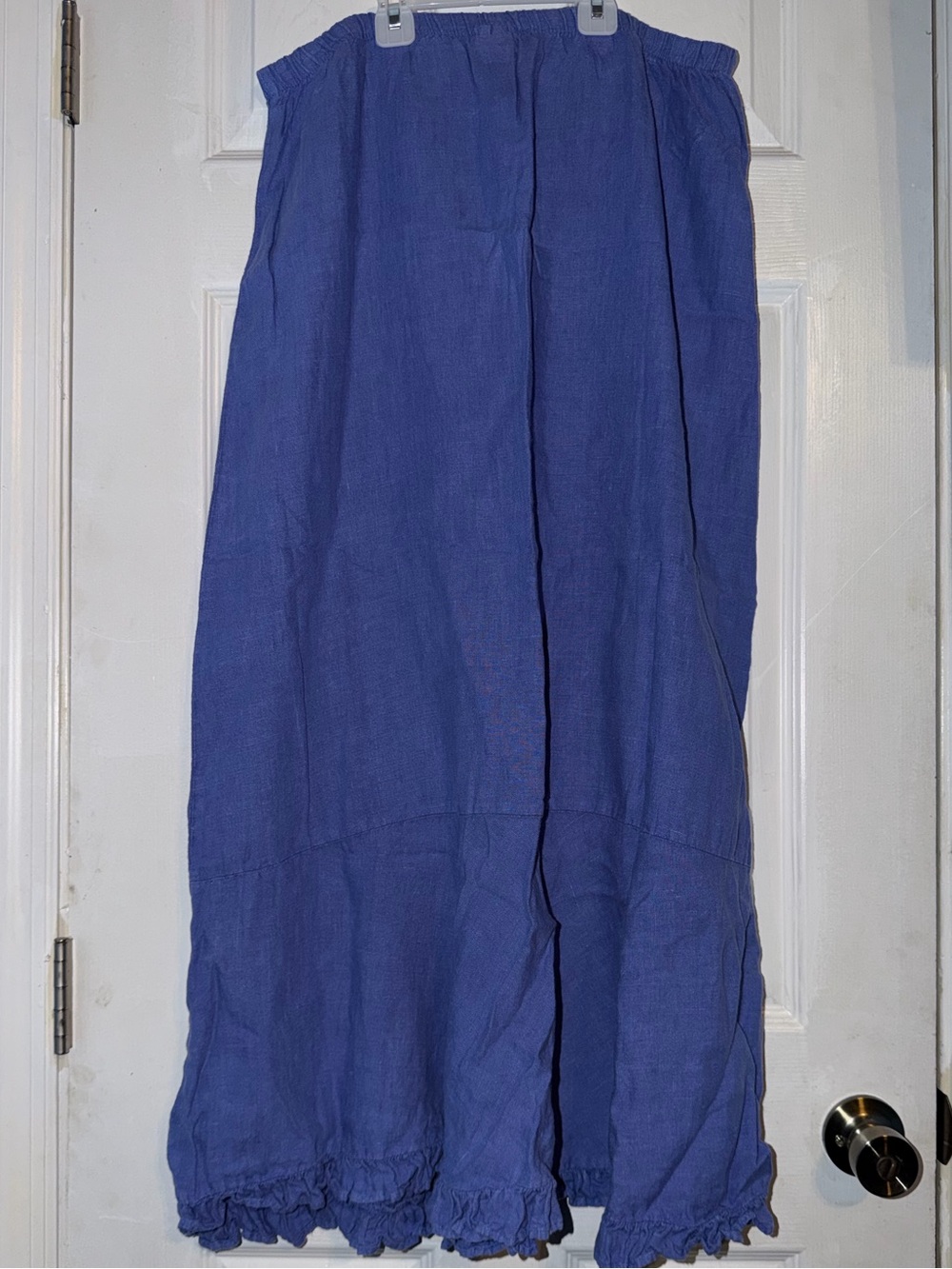 Match Point USA Linen BOHO Ruffle Hem Skirt Large Blue